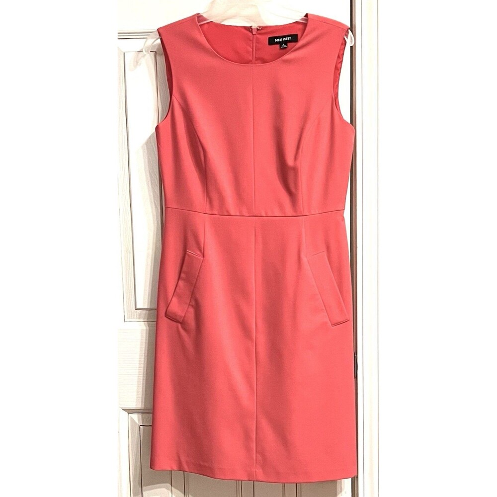 Nine West Size 4 Coral Sheath Dress Sleeveless Pockets Career Church Wedding EUC